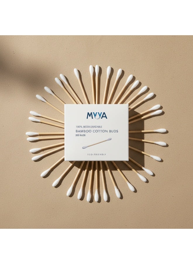Myya Bamboo Cotton Earbuds |200 pcs | Cotton Buds suitable for Adults and Babies | Multipurpose Dual tip cotton buds with sustainable bamboo stick. - Image 1
